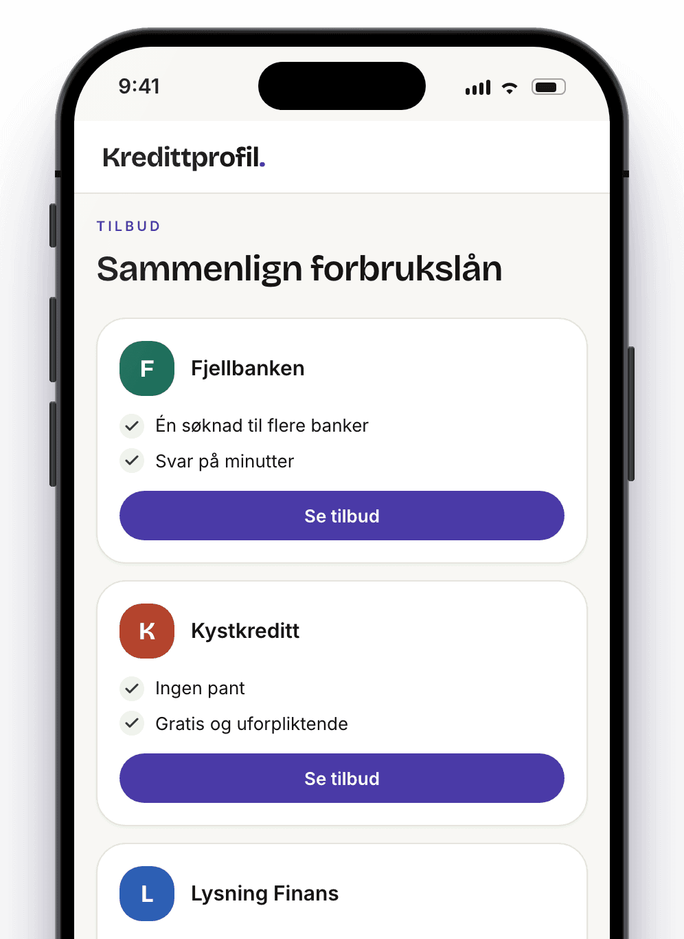 Kredittprofil på iPhone: sammenligning av forbrukslån